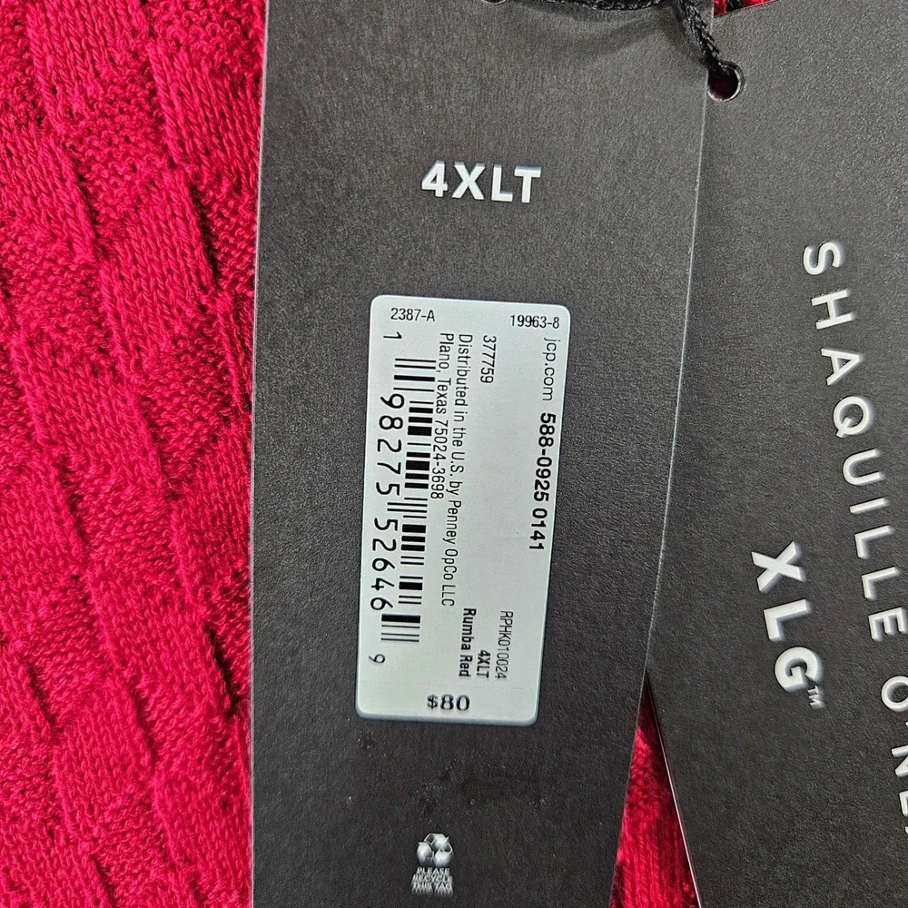 Shaquille O'Neal XLG Mens 4XLT‎ Red Textured Knit Crewneck Sweater Rumba Red New